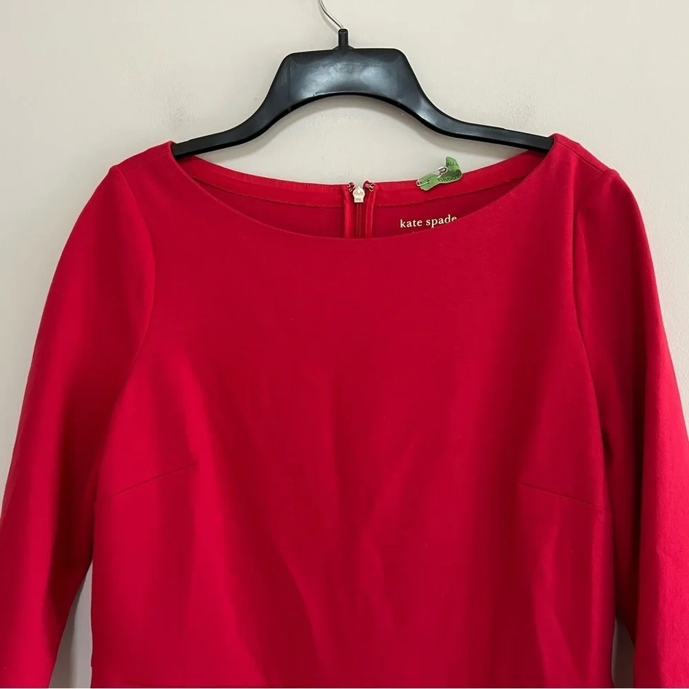 Kate Spade Boat Neck Ponte 3/4 Sleeve Dress in Dark Watermelon Red, size L